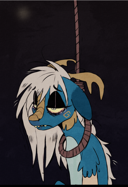 Size: 1116x1628 | Tagged: semi-grimdark, artist:highrolleryt, derpibooru import, oc, unofficial characters only, dracony, dragon, hybrid, bust, frown, image, lidded eyes, noose, png, solo