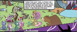 Size: 1079x454 | Tagged: safe, derpibooru import, idw, discord, fluttershy, unnamed character, unnamed pony, bear, bird, draconequus, earth pony, pegasus, pony, raccoon, snake, unicorn, my little pony: a new generation, spoiler:comic, spoiler:g5comic, spoiler:g5comic02, colt, female, filly, flashback, foal, g5, image, jpeg, male, mare, older, older fluttershy