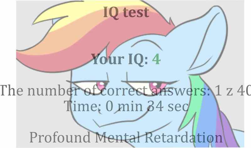 Size: 1560x916 | Tagged: artist needed, safe, edit, rainbow dash, pegasus, pony, 4 iq, bust, female, image, iq test, jpeg, mare, meme, mental retardation, ponified meme, profound mental retardation, retarded, smug, solo