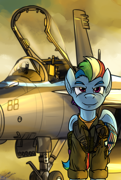 Size: 1296x1920 | Tagged: safe, artist:buckweiser, derpibooru import, rainbow dash, clothes, f/a-18 hornet, female, fighter, flight suit, helmet, image, jet, jet fighter, looking at you, older, older rainbow dash, pilot, plane, png, poster, solo, top gun