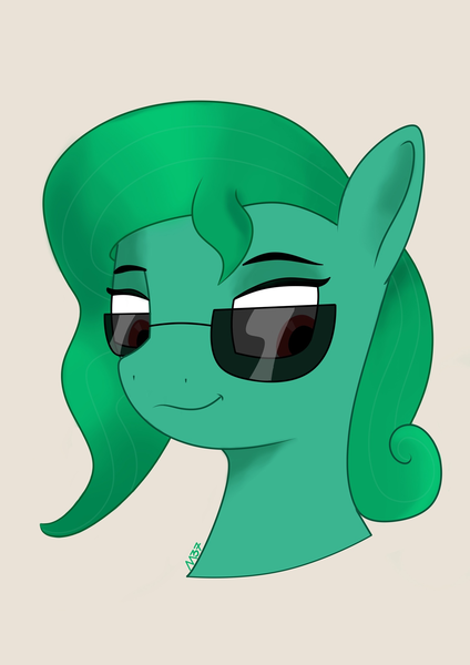 Size: 1527x2160 | Tagged: safe, artist:m37, derpibooru import, oc, pegasus, pony, bust, glasses, green hair, image, png, portrait, red eyes, simple background, solo, sunglasses