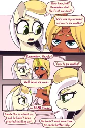 Size: 3000x4500 | Tagged: safe, artist:storyteller, derpibooru import, oc, oc:hard boiled, oc:sunny side, earth pony, pony, unicorn, comic:eavesdrop, alcohol, angry, argument, comic, cup, dialogue, drink, drinking, female, image, male, mare, png, speech bubble, stallion