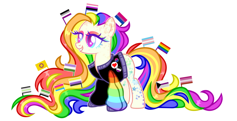 Size: 11319x5800 | Tagged: safe, artist:aurorakaufmann, derpibooru import, oc, oc:rebel pride, unofficial characters only, earth pony, pony, asexual pride flag, bisexual pride flag, clothes, derpibooru exclusive, eyeshadow, female, genderfluid pride flag, grin, image, intersex pride flag, jacket, lesbian pride flag, makeup, mare, markings, multicolored hair, nonbinary pride flag, pansexual pride flag, png, pride, pride flag, pride month, rainbow hair, simple background, smiling, solo, transgender pride flag, transparent background