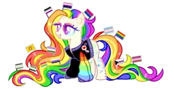 Size: 11319x5800 | Tagged: safe, artist:aurorakaufmann, derpibooru import, oc, oc:rebel pride, unofficial characters only, earth pony, pony, asexual pride flag, bisexual pride flag, clothes, derpibooru exclusive, eyeshadow, female, genderfluid pride flag, grin, image, intersex pride flag, jacket, lesbian pride flag, makeup, mare, markings, multicolored hair, nonbinary pride flag, pansexual pride flag, png, pride, pride flag, pride month, rainbow hair, simple background, smiling, solo, transgender pride flag, transparent background
