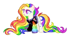 Size: 11319x5800 | Tagged: safe, artist:aurorakaufmann, derpibooru import, oc, oc:rebel pride, unofficial characters only, earth pony, pony, asexual pride flag, bisexual pride flag, clothes, derpibooru exclusive, eyeshadow, female, grin, image, jacket, makeup, mare, markings, multicolored hair, png, pride, pride flag, pride month, rainbow hair, simple background, smiling, solo, transparent background