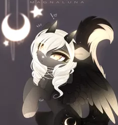 Size: 2969x3161 | Tagged: safe, artist:magnaluna, derpibooru import, princess luna, oc, cat, cat pony, original species, pony, cat tail, chest fluff, female, horns, image, jewelry, mare, necklace, paws, png, solo, tail, wings