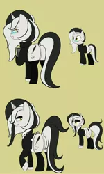 Size: 3000x5000 | Tagged: safe, artist:bestponies, color edit, derpibooru import, edit, oc, oc:diamond horseshoe, unofficial characters only, pony, unicorn, angry, butt, clothes, colored, drawing tablet, ear piercing, earring, female, glasses, goth, horn, image, jewelry, jpeg, looking back, makeup, mare, piercing, plot, socks, suit, sweater, unicorn oc, yellow eyes