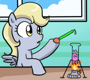 Size: 309x275 | Tagged: safe, artist:madmax, derpibooru import, edit, derpy hooves, pegasus, pony, bubble, cropped, female, filly, fire, foal, image, png, science, spread wings, test tube, window, wings, young