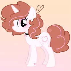 Size: 1547x1547 | Tagged: safe, artist:computershits, derpibooru import, oc, oc:pom, unofficial characters only, pony, unicorn, :o, ahoge, alternate design, blushing, bracelet, brown hair, choker, clothes, eyelashes, female, fluffy mane, gradient background, heart, hoof heart, image, jewelry, lightly watermarked, looking back, open mouth, pink eyes, png, ponysona, scarf, show accurate, simple background, socks, solo, striped scarf, striped socks, tail, two toned mane, watermark, white hair, white mane, winter coat