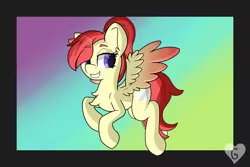 Size: 3000x2000 | Tagged: safe, artist:gnashie, derpibooru import, oc, unofficial characters only, pegasus, abstract background, flying, grin, image, pegasus oc, png, smiling, wings