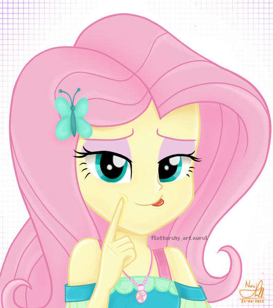 Size: 836x945 | Tagged: safe, artist:fluttershy_art.nurul, derpibooru import, fluttershy, butterfly, human, insect, equestria girls, beautiful, beautiful eyes, cute, eyeshadow, female, green eyes, hairpin, hand, image, jewelry, looking at you, makeup, necklace, photo, png, simple background, smiling, solo