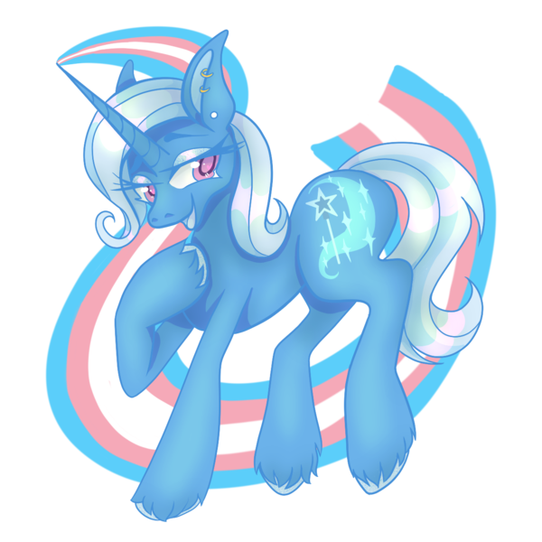 Size: 1240x1240 | Tagged: safe, artist:anyponyrequests, derpibooru import, trixie, pony, unicorn, cutie mark, ear piercing, eyelashes, female, horn, image, piercing, png, pride, pride flag, simple background, solo, solo female, tail, trans trixie, transgender, transgender pride flag, transparent background, unshorn fetlocks