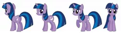 Size: 1193x326 | Tagged: artist needed, safe, derpibooru import, twilight sparkle, twilight twinkle, pony, unicorn, the art of equestria, butt, female, front view, full body, horn, image, jpeg, mare, moon, plot, raised hoof, side view, simple background, smiling, solo, standing, stars, tail, three quarter view, turnaround, unicorn twilight, white background