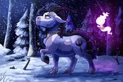 Size: 1050x700 | Tagged: safe, artist:lastnight-light, derpibooru import, oc, oc:javelin, earth pony, female, horns, image, png, snow, solo