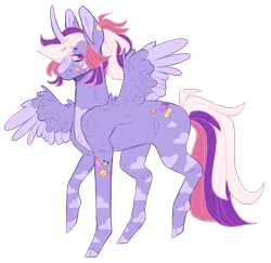 Size: 2474x2405 | Tagged: safe, artist:sleepy-nova, derpibooru import, oc, oc:cloudy smiles, alicorn, pony, ambiguous gender, colored wings, curved horn, horn, image, png, simple background, solo, transparent background, two toned wings, wings