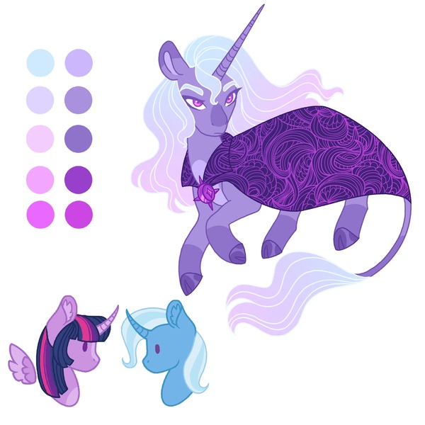 Size: 2048x2048 | Tagged: safe, artist:merviellee, derpibooru import, trixie, twilight sparkle, oc, oc:hecate, female, image, jpeg, lesbian, magical lesbian spawn, offspring, parent:trixie, parent:twilight sparkle, parents:twixie, shipping, twixie