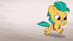 Size: 3410x1920 | Tagged: safe, derpibooru import, screencap, hitch trailblazer, earth pony, pony, my little pony: tell your tale, spoiler:g5, spoiler:my little pony: tell your tale, spoiler:tyts01e15, colt, colt hitch trailblazer, cute, foal, g5, grin, high res, hitchbetes, image, jpeg, making a foal of me, male, smiling, solo, younger, youtube link