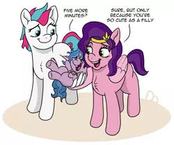 Size: 2603x2167 | Tagged: safe, artist:doodledonutart, derpibooru import, izzy moonbow, pipp petals, zipp storm, pegasus, pony, unicorn, my little pony: tell your tale, spoiler:tyts01e15, comic, cute, female, filly, filly izzy moonbow, foal, g5, image, izzybetes, making a foal of me, mare, png, younger