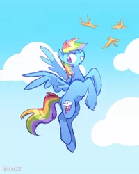 Size: 520x651 | Tagged: safe, artist:goodmode, banned from derpibooru, deleted from derpibooru, twibooru exclusive, rainbow dash, bird, pegasus, pony, cloud, female, flying, image, jpeg, mare, profile, sky, solo, spread wings, wings