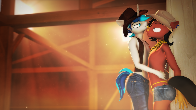 Size: 3840x2160 | Tagged: safe, artist:willitfit, derpibooru import, part of a set, shining armor, oc, oc:benjamin terrance tover, against wall, bandana, bedroom eyes, booty shorts, clothes, cowboy hat, femboy, hat, holding, image, male, panties, png, shining femboy armor, thong, underwear