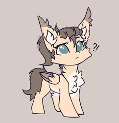 Size: 2214x2281 | Tagged: safe, artist:dorkmark, derpibooru import, oc, oc:dima, unofficial characters only, pegasus, pony, cheek fluff, chest fluff, chibi, colored eartips, colored wings, ear tufts, exclamation point, image, interrobang, no pupils, png, question mark, simple background, solo, two toned wings, wings
