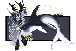 Size: 4500x3000 | Tagged: safe, artist:lidelman, derpibooru import, oc, unofficial characters only, hybrid, merpony, original species, pony, seapony (g4), shark, shark pony, unicorn, adoptable, curved horn, dorsal fin, female, fins, fish tail, flowing mane, gray mane, horn, image, jewelry, mare, necklace, pearl necklace, png, regalia, seaponified, simple background, solo, species swap, tail, teeth, transparent background