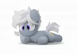 Size: 3035x2150 | Tagged: safe, artist:mochi_nation, derpibooru import, oc, oc:silver bolt, unofficial characters only, earth pony, pony, eye clipping through hair, female, image, jpeg, lying down, mare, prone, simple background, solo, sploot, underhoof, white background