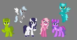 Size: 1104x570 | Tagged: safe, artist:littlesnowyowl, derpibooru import, ponified, earth pony, pegasus, pony, unicorn, crossover, female, flying, gray background, horn, image, jpeg, littlest pet shop, male, mare, minka mark, penny ling, pepper clark, simple background, smiling, spread wings, stallion, sunil nevla, vinnie terrio, wings, zoe trent