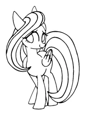 Size: 607x850 | Tagged: safe, artist:stacy_165cut, derpibooru import, fluttershy, pegasus, pony, black and white, female, folded wings, grayscale, image, jpeg, mare, monochrome, simple background, solo, white background, wings