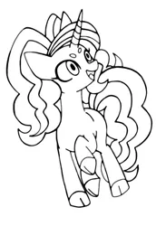 Size: 622x850 | Tagged: safe, artist:stacy_165cut, derpibooru import, oc, unofficial characters only, pony, unicorn, black and white, female, grayscale, horn, image, jpeg, looking up, mare, monochrome, raised hoof, simple background, solo, white background