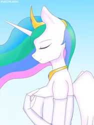 Size: 1440x1920 | Tagged: safe, artist:sforcetheartist, derpibooru import, princess celestia, alicorn, anthro, eyes closed, image, png, solo