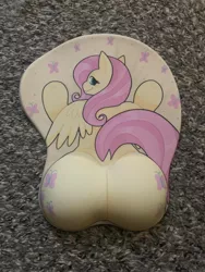 Size: 1536x2048 | Tagged: suggestive, artist:gooeygaster, derpibooru import, fluttershy, pegasus, pony, 3d mousepad, butt, female, flutterbutt, image, irl, jpeg, large butt, mousepad, mousepad for the fearless, photo, plot, plump, solo, solo female