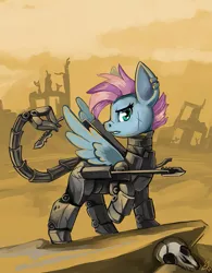 Size: 701x900 | Tagged: safe, artist:lexx2dot0, oc, oc:skyline, unofficial characters only, pegasus, pony, fallout equestria, enclave armor, fallout, female, grand pegasus enclave, gun, image, jpeg, mare, spread wings, weapon, wings