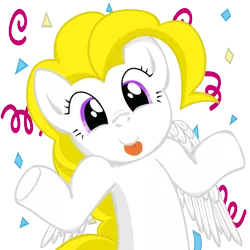 Size: 945x945 | Tagged: safe, artist:tempestwulf, derpibooru import, surprise, pegasus, pony, female, image, mare, png, shrug, shrugpony, simple background, smiling, solo, streamers, tongue out, transparent background, wings