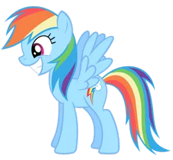 Size: 900x836 | Tagged: safe, artist:rainbowlover255, banned from derpibooru, deleted from derpibooru, ponybooru import, rainbow dash, pegasus, pony, blue coat, female, image, mare, multicolored mane, multicolored tail, png, side view, simple background, smiling, solo, teeth, transparent background, wings