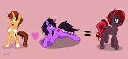 Size: 4867x2231 | Tagged: safe, artist:xcosmicghostx, derpibooru import, oc, unofficial characters only, unicorn, bipedal, heart, horn, image, magical gay spawn, offspring, parents:oc x oc, png, simple background, smiling, unicorn oc