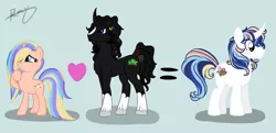 Size: 4181x2019 | Tagged: safe, artist:xcosmicghostx, derpibooru import, oc, unofficial characters only, pony, unicorn, blue background, female, heart, horn, image, male, mare, parents:oc x oc, png, raised hoof, simple background, stallion, unicorn oc, unshorn fetlocks