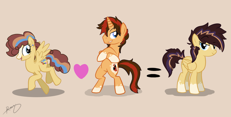 Size: 4417x2231 | Tagged: safe, artist:xcosmicghostx, derpibooru import, oc, unofficial characters only, pegasus, pony, unicorn, bipedal, crossed arms, female, horn, image, male, mare, parents:oc x oc, pegasus oc, png, signature, simple background, stallion, unicorn oc, wings