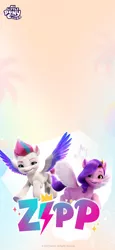 Size: 1080x2341 | Tagged: safe, derpibooru import, official, pipp petals, zipp storm, pegasus, pony, abstract background, female, g5, image, jpeg, mare, my little pony logo, phone wallpaper, text, weibo