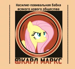 Size: 3188x2928 | Tagged: safe, artist:bodyashkin, derpibooru import, edit, vector edit, fluttershy, pegasus, pony, angry, communism, cyrillic, female, image, kirby (series), marx, png, poster, propaganda, propaganda poster, quote, russian, socialism, solo, soviet, translated in the description, vector