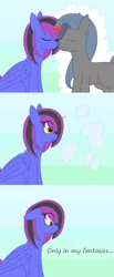 Size: 1872x4524 | Tagged: safe, artist:modera, derpibooru import, oc, unofficial characters only, earth pony, pegasus, pony, comic, female, heart, image, imagination, male, mare, ms paint, nuzzling, png, stallion, text