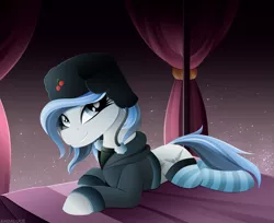 Size: 2841x2314 | Tagged: safe, artist:andaluce, derpibooru import, oc, oc:haze northfleet, unofficial characters only, pegasus, pony, bed, clothes, cute, female, hat, high res, hoodie, image, lineless, looking at you, lying down, mare, ocbetes, png, prone, signature, simple background, smiling, smiling at you, socks, solo, striped socks, ushanka