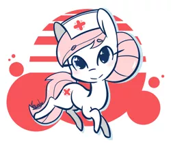 Size: 1280x1086 | Tagged: safe, artist:lilliesinthegarden, derpibooru import, nurse redheart, earth pony, pony, abstract background, blushing, cute, cutie mark, eyelashes, female, hair bun, hat, heartabetes, image, looking at you, nurse hat, png, solo, solo female, tail