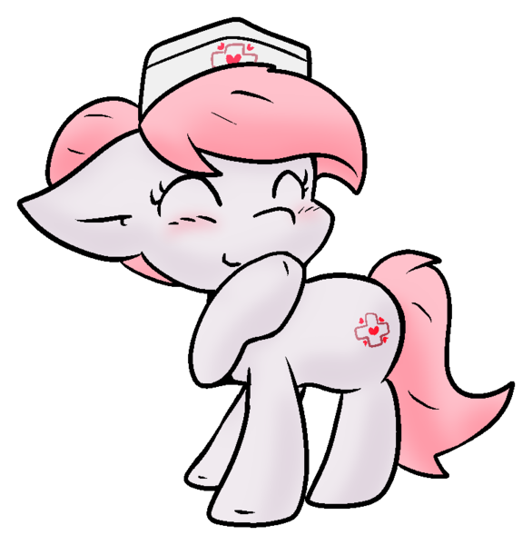 Size: 778x796 | Tagged: safe, artist:zutcha, derpibooru import, nurse redheart, earth pony, pony, blushing, cute, cutie mark, eyes closed, female, hat, heartabetes, image, mare, nurse hat, png, simple background, solo, solo female, tail, transparent background