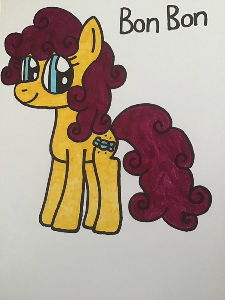 Size: 2448x3264 | Tagged: safe, artist:maddiedraws5678, derpibooru import, bon bon (g1), earth pony, pony, my little pony tales, blue eyes, colored, curly hair, curly mane, curly tail, cute, female, full body, g1, g1 adorabon, g1 to g4, g4, generation leap, hooves, image, jpeg, mare, purple hair, purple mane, purple tail, simple background, smiling, solo, standing, tail, traditional art, white background