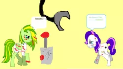 Size: 1152x650 | Tagged: grimdark, artist:mia3193, derpibooru import, oc, oc:wooden toaster, unofficial characters only, earth pony, pegasus, pony, fanfic:rainbow factory, pony creator, blood, button, crying, dialogue, evil, female, floppy ears, image, lever, mare, pegasus device, png, sad, smiling, speech bubble, text, wings