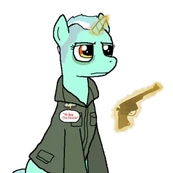 Size: 512x512 | Tagged: safe, artist:pantsuholocaust, derpibooru import, lyra heartstrings, pony, unicorn, clothes, cosplay, costume, gun, image, magic, png, taxi driver, travis bickle, weapon