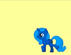 Size: 830x650 | Tagged: safe, artist:mia3193, derpibooru import, princess luna, alicorn, pony, pony creator, female, filly, foal, horn, image, moon, png, s1 luna, simple background, smiling, wings, yellow background, young luna, younger