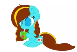 Size: 4944x3352 | Tagged: safe, artist:sallycat9123, derpibooru import, oc, oc:ilovekimpossiblealot, unofficial characters only, pegasus, pony, apple, drinking, female, food, image, juice, juice box, mare, png, simple background, sitting, straw, white background, wings