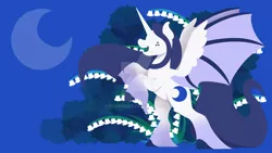 Size: 1920x1080 | Tagged: safe, artist:kurikiin, derpibooru import, oc, oc:mythic moon, alicorn, bat pony, bat pony alicorn, bat wings, horn, image, jpeg, lineless, moon, wallpaper, wings